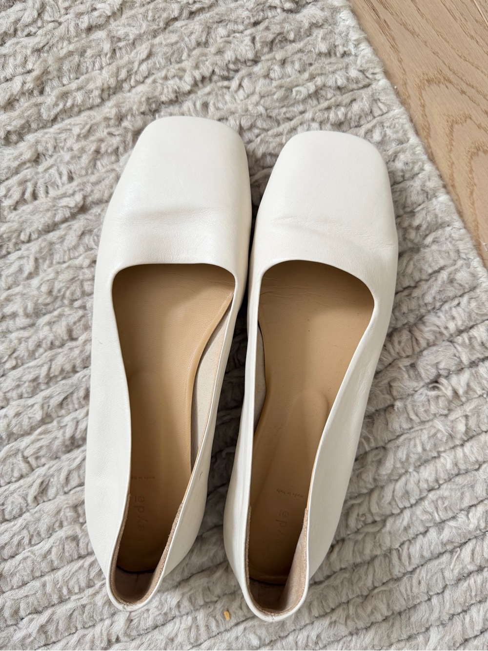 Aeyde Cream Square-Toe Flats